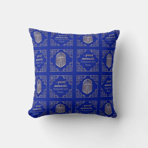 ChanukahHanukkah Art Deco Gold Blue Dreidels Throw Pillow
