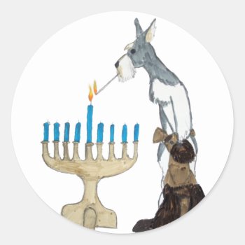 Chanukah ( Hanukkah ) Card Classic Round Sticker by SocialSchnauzer at Zazzle