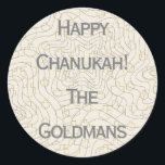 Chanukah/Hanukkah "Dreidels/Stars" Stickers Round<br><div class="desc">Chanukah/Hanukkah "Dreidels and Stars" Stickers Round. Silver and Gold "Dreidels and Stars" Have fun using these stickers as cake toppers, gift tags, favor bag closures, or whatever rocks your festivities! Personalize by deleting "Happy Chanukah The Goldmans" and adding your own words, using your favorite font style, size, and color. The...</div>