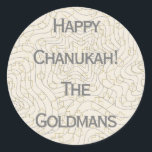 Chanukah/Hanukkah "Dreidels/Stars" Stickers Round<br><div class="desc">Chanukah/Hanukkah "Dreidels and Stars" Stickers Round. Silver and Gold "Dreidels and Stars" Have fun using these stickers as cake toppers, gift tags, favor bag closures, or whatever rocks your festivities! Personalize by deleting "Happy Chanukah The Goldmans" and adding your own words, using your favorite font style, size, and color. The...</div>