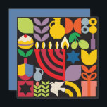 Chanukah Hanukkah Menorah Donut Jewish Stars Card<br><div class="desc">Hanukkah / Chanukah Colorful Modern Geometric Pattern Greeting Card. Menorah, Dreidel, Jewish Stars, Donut & Olive Oil... they are all here. Jewish Hanukkah Symbols Space to add your personalized text on the reverse. Happy Hanukkah wishes. Hebrew on the inside says "Chanukah Sameach ". (Happy Chanukah) . This upscale, look, is...</div>
