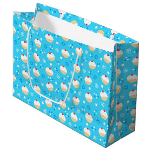 Chanukah Jelly Doughnuts Stars Blue Large Gift Bag