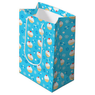 Chanukah Jelly Doughnuts Stars Blue Medium Gift Bag