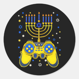Chanukah Jewish Menorah Gamer Funny Gaming Classic Round Sticker