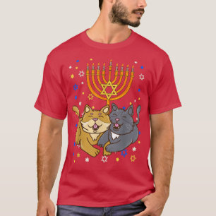 Chanukah Jewish Menorah Kitten Funny Cat Hanukkah  T-Shirt