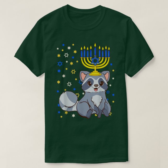 Chanukah Jewish Menorah Raccoon Funny Hanukkah  T-Shirt (Design Front)