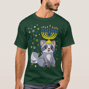 Chanukah Jewish Menorah Raccoon Funny Hanukkah T-Shirt