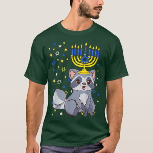 Chanukah Jewish Menorah Raccoon Funny Hanukkah  T_Shirt
