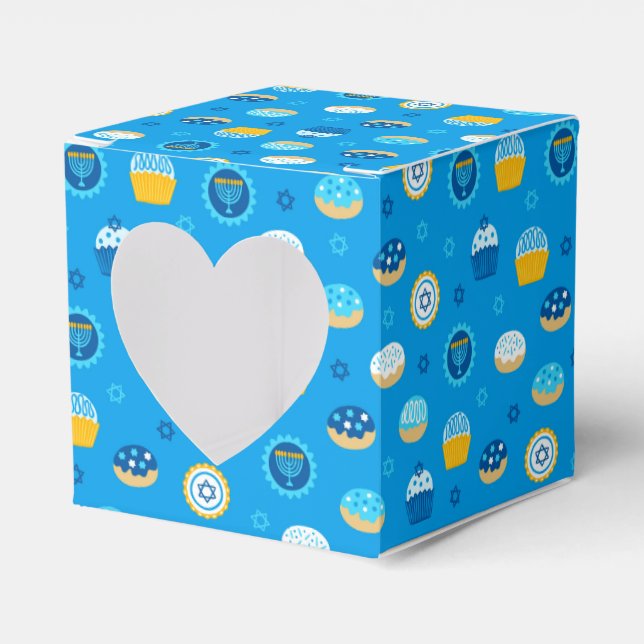 Chanukah Jewish Star Cupcakes Blue Jelly Doughnut Favor Boxes (Front Side)