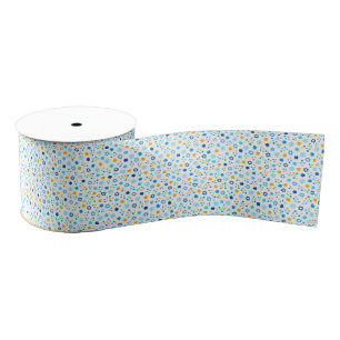 Chanukah Jewish Stars Snowflakes White Blue Gold Grosgrain Ribbon