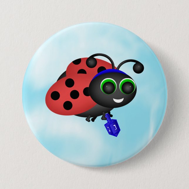 Chanukah Ladybug in yamaka with dreidel Button (Front)