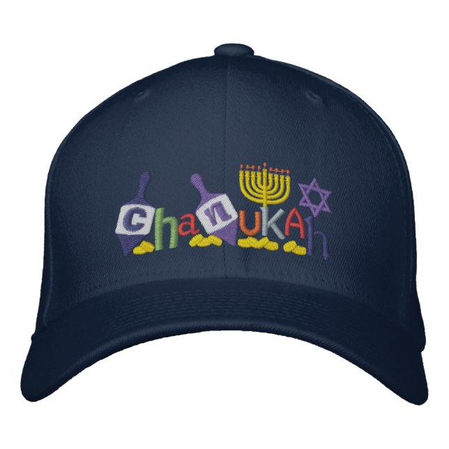 Chanukah Letters Embroidered Baseball Hat (Front)