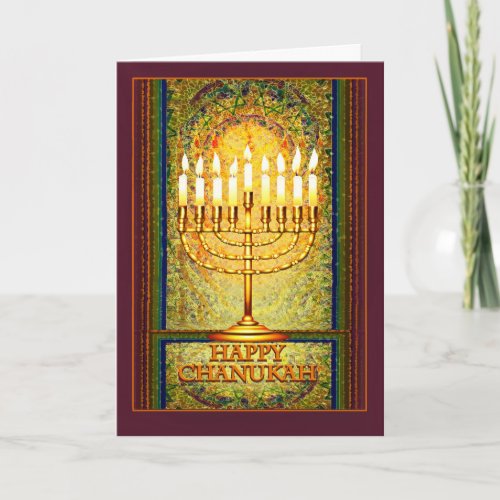 Chanukah Lights Menorah in Stained Glass Window Holiday Card