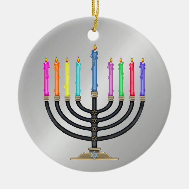 Chanukah Menorah Ceramic Ornament (Front)