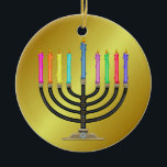 Chanukah Menorah Ceramic Ornament<br><div class="desc">Have fun with these. Think themes! Play with background colors, add or delete text, and (for a bit of an extra fee) customize the back with images, color, your logo / business info., etc.! These are also great for gifts or to use as the finishing touch of class on your...</div>