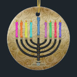 Chanukah Menorah Ceramic Ornament<br><div class="desc">Have fun with these. Think themes! Play with background colors, add or delete text, and (for a bit of an extra fee) customize the back with images, color, your logo / business info., etc.! These are also great for gifts or to use as the finishing touch of class on your...</div>
