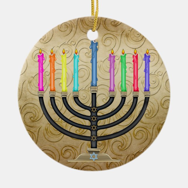 Chanukah Menorah Ceramic Ornament (Front)