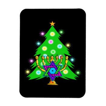 Chanukah Menorah Christmas Tree Magnet by bonfirechristmas at Zazzle
