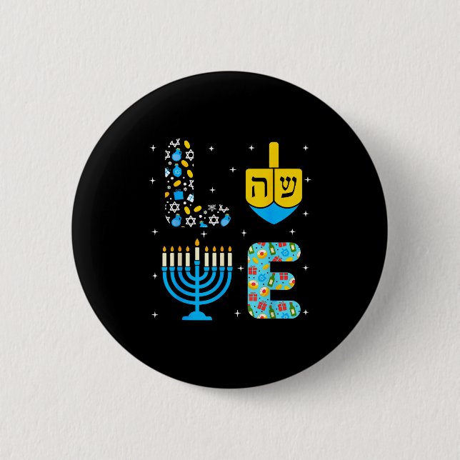 Chanukah Menorah Dreidel Icons Hanukkah Love Celeb Button (Front)