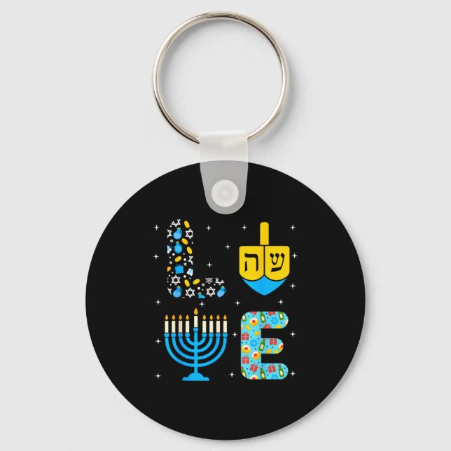 Chanukah Menorah Dreidel Icons Hanukkah Love Celeb Keychain (Front)