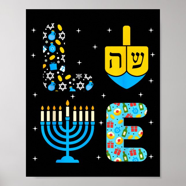 Chanukah Menorah Dreidel Icons Hanukkah Love Celeb Poster (Front)