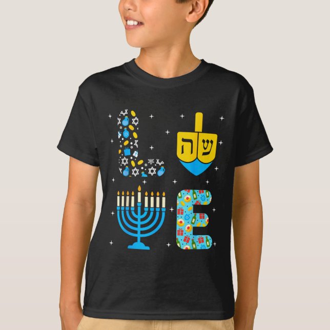 Chanukah Menorah Dreidel Icons Hanukkah Love Celeb T-Shirt (Front)
