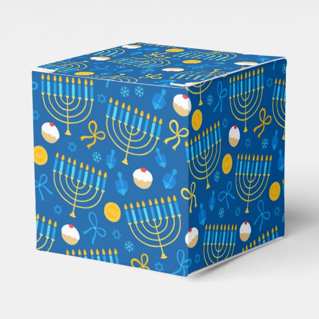 Chanukah Menorah Gelt Dreidel Blue Favor Boxes (Front Side)