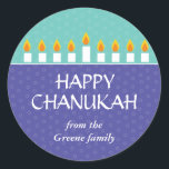 Chanukah Menorah Sticker<br><div class="desc">Light the menorah and share your joy on Chanukah. A holiday message crowned by a fully-lit Chanukah menorah prints against panels of purple and teal with a subtle circle pattern. Available in alternate colors with matching postage,  photocards,  cards and labels.</div>