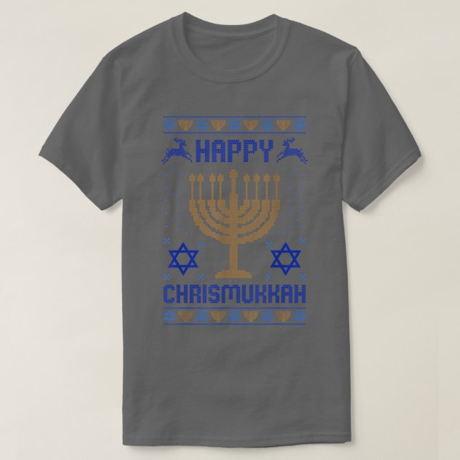 Chanukah Menorah Ugly Christmas Hanukkah Happy Chr T-Shirt (Design Front)