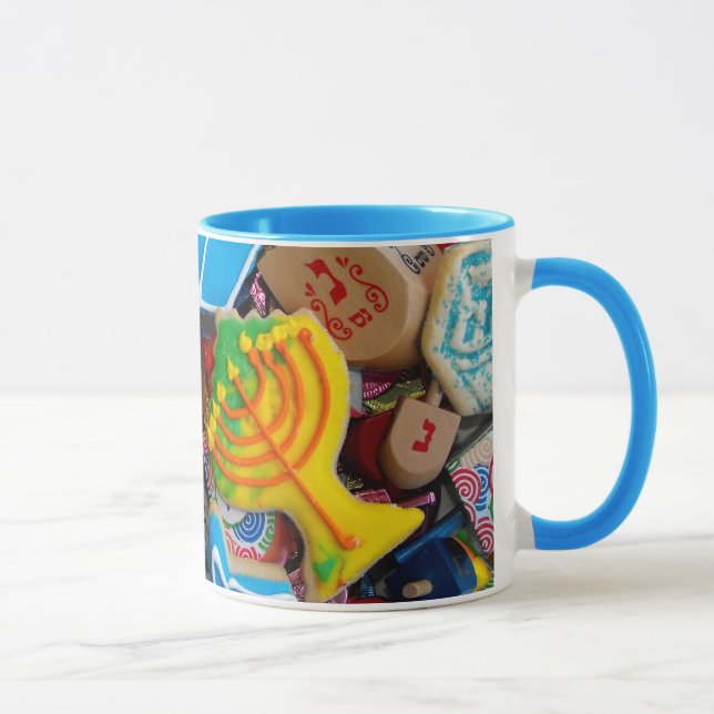 Chanukah Menorahs, Dreidels, Gelt Mug (Right)