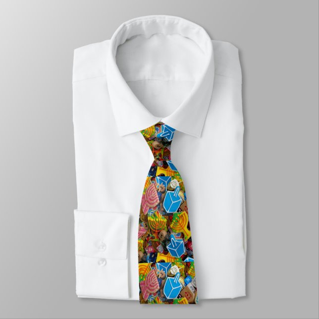 Chanukah Menorahs, Dreidels, Gelt Neck Tie (Tied)
