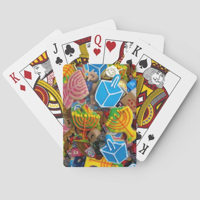 Chanukah Menorahs, Dreidels, Gelt Poker Cards (Back)