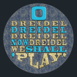 Chanukah "O Dreidel Dreidel..." Stickers Round<br><div class="desc">Chanukah/Hanukkah "O Dreidel Dreidel Dreidel Now Dreidel We Shall Play"/Gold, Blue" Stickers Round. Have fun using these stickers as cake toppers, favor bag closures, or whatever rocks your festivities! The background can be changed by choosing from a large selection of colors. Gold Glitter layer can be deleted. Logo can be...</div>