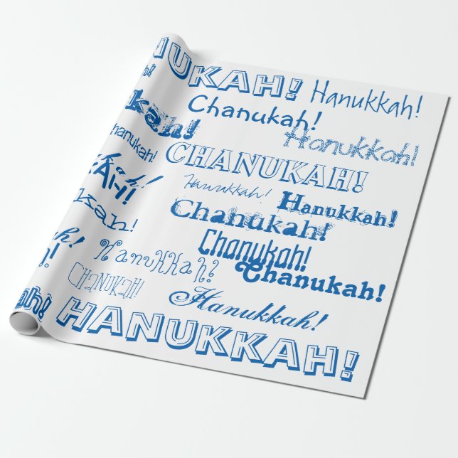 Chanukah O' Hannukah Blue and White Wrapping Paper (Unrolled)