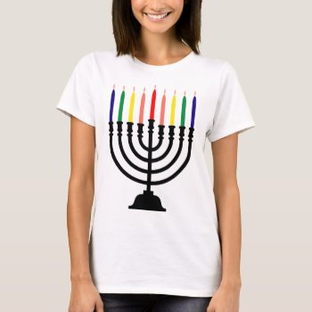 Chanukah Rainbow Menorah T-shirt by SY_Judaica at Zazzle