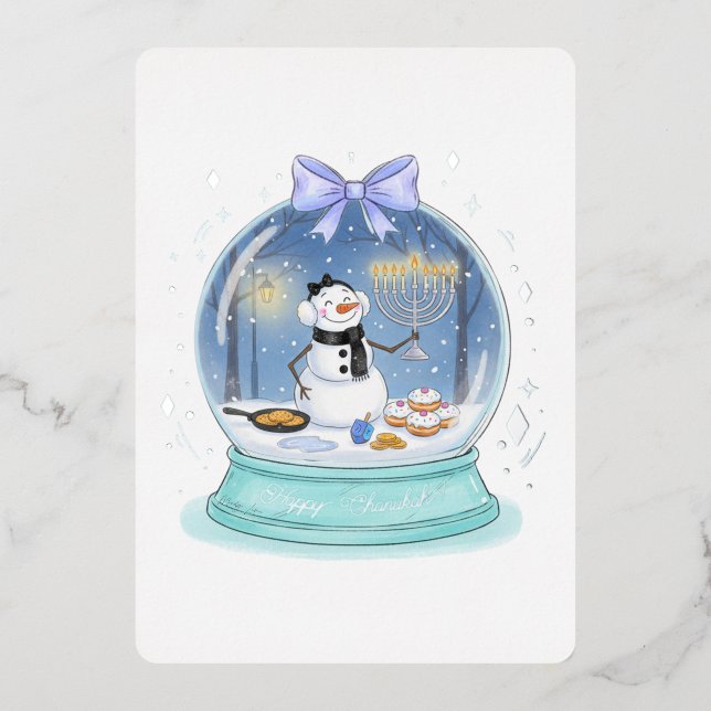 Chanukah Snow Globe Foil Invitation (Front)