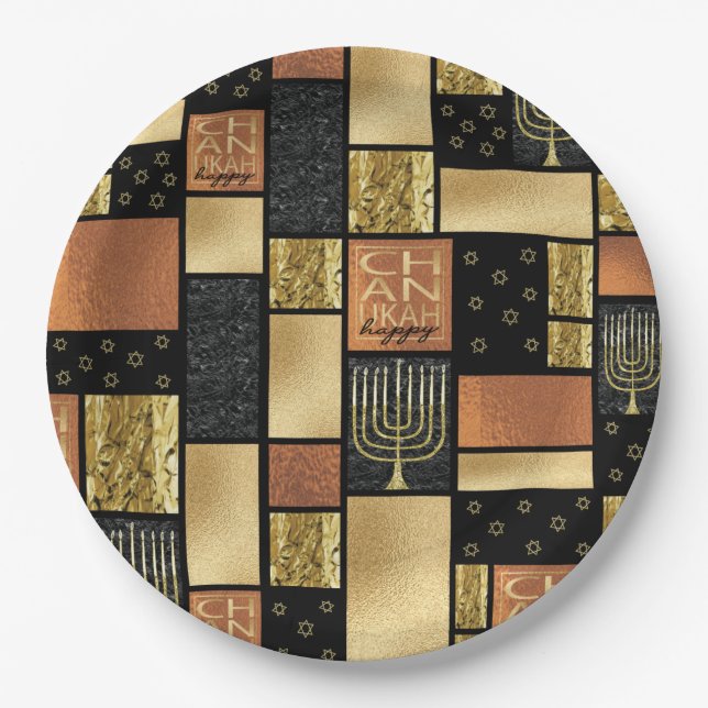 Chanukah Sparkly Tiles Paper Plates (Front)