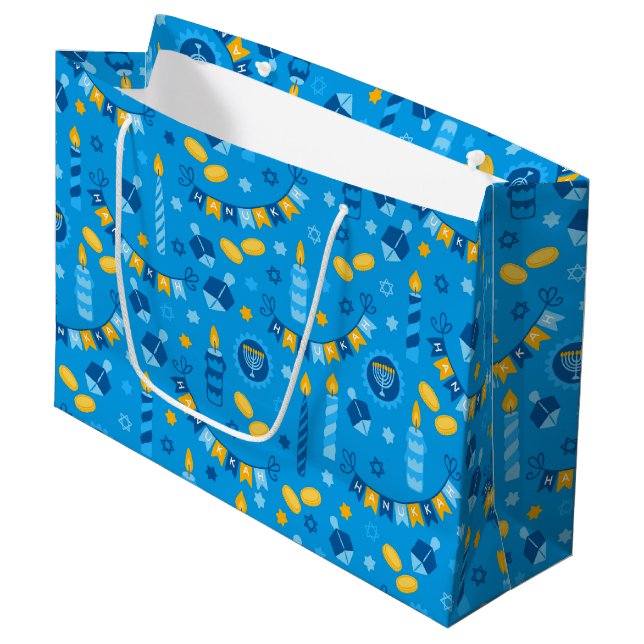 Chanukah Streamers Hanukkah Blue Banners Large Gift Bag (Front Angled)