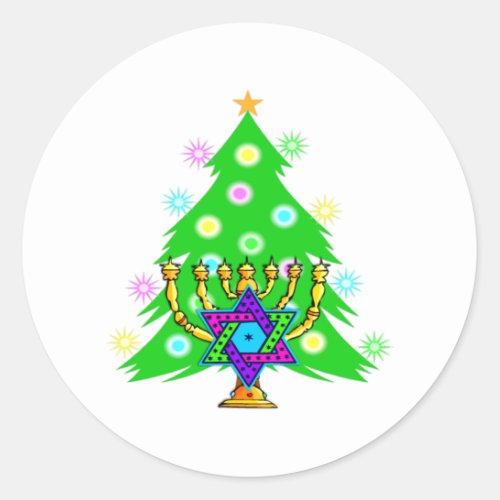 Chanukkah and Christmas Holiday Card Classic Round Sticker