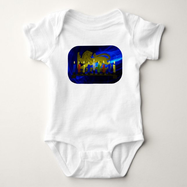 Chanukkah Brass Lion Menorah Baby Bodysuit (Front)