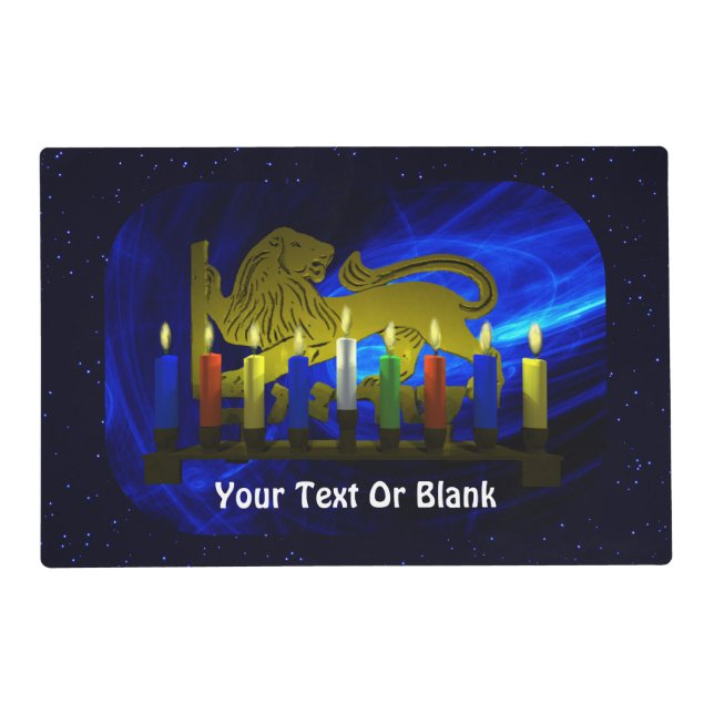 Chanukkah Brass Lion Menorah Placemat (Front)