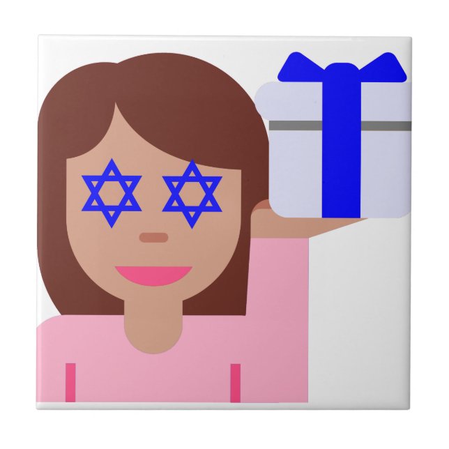 chanukkah hair flip emoji ceramic tile (Front)