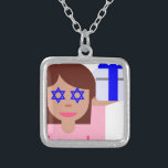 chanukkah hair flip emoji silver plated necklace<br><div class="desc">hanukkah, chanukkah, "hair flick emoji", emoji, "info girl emoji", "pink girl emoji", jewish, jew, hebrew, hannukah, channukah, "star of david"  kawaii "information emoji" pastel pink woman girl gift present</div>