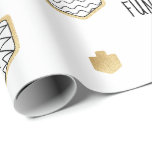 Chanukkah Wrapping Paper Black Gold Personalize<br><div class="desc">Hanukkah "Black and Gold Pretty" Hope you like my newest "Black and Gold Pretty" gift wrap with dreidel and stars sprinkled around to pretty up your gifts:) Choose from 4 styles and 5 sizes of wrapping paper. Change out the background color and personalize more by changing out the text. Use...</div>