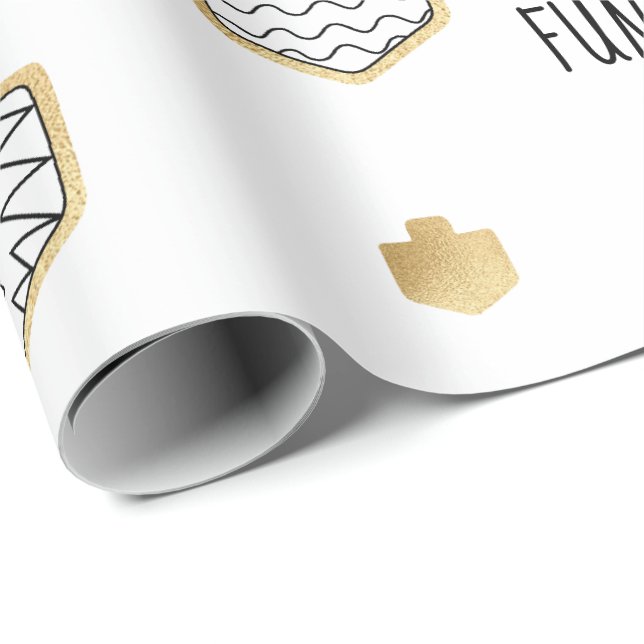 Chanukkah Wrapping Paper Black Gold Personalize (Roll Corner)
