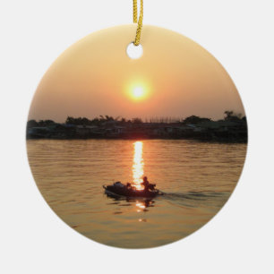 Chao Phraya River Sunset ... Ayutthaya, Thailand Ceramic Ornament