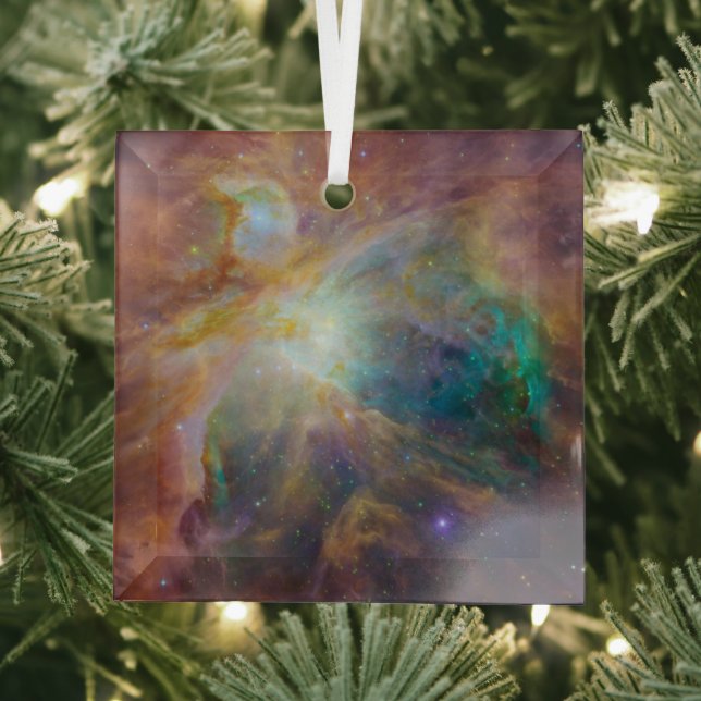 Chaos at Heart of Orion Spitzer Hubble Composite Glass Ornament (Insitu)