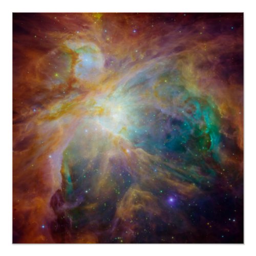 Chaos at Heart of Orion Spitzer Hubble Composite Poster