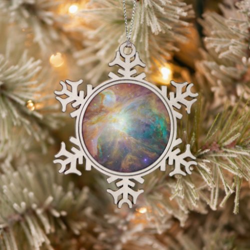 Chaos at Heart of Orion Spitzer Hubble Composite Snowflake Pewter Christmas Ornament