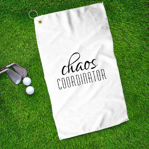 Chaos Coordinator Black and White Typographic Text Golf Towel